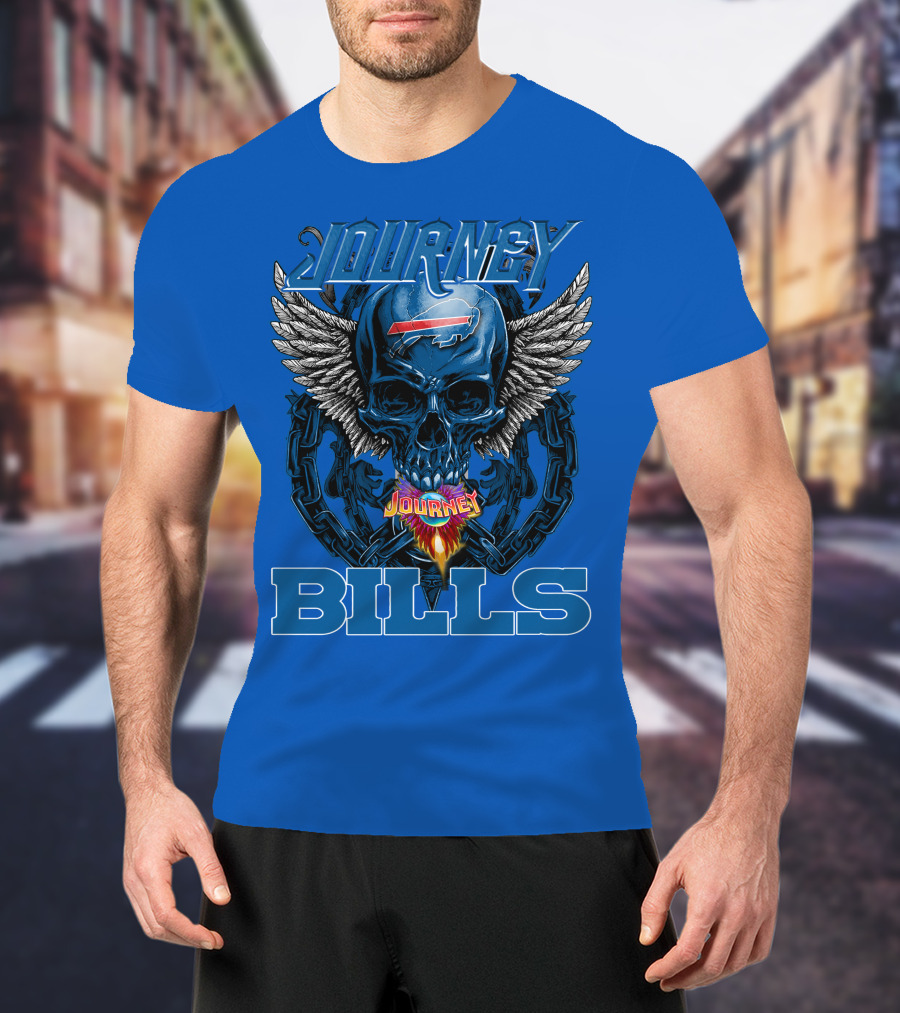Journey Buffalo Bills Skull Wings Flame Chain T-Shirt