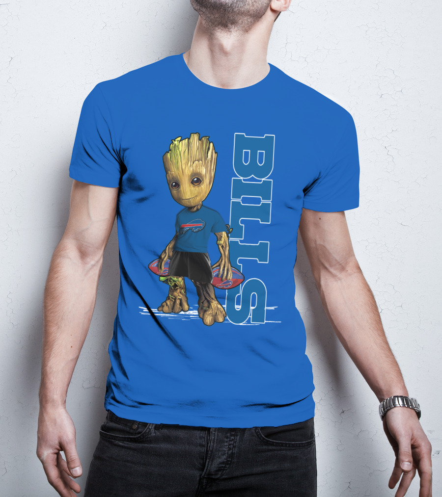 Groot Buffalo Bills Nfl Fan With Team Football Board T-Shirt