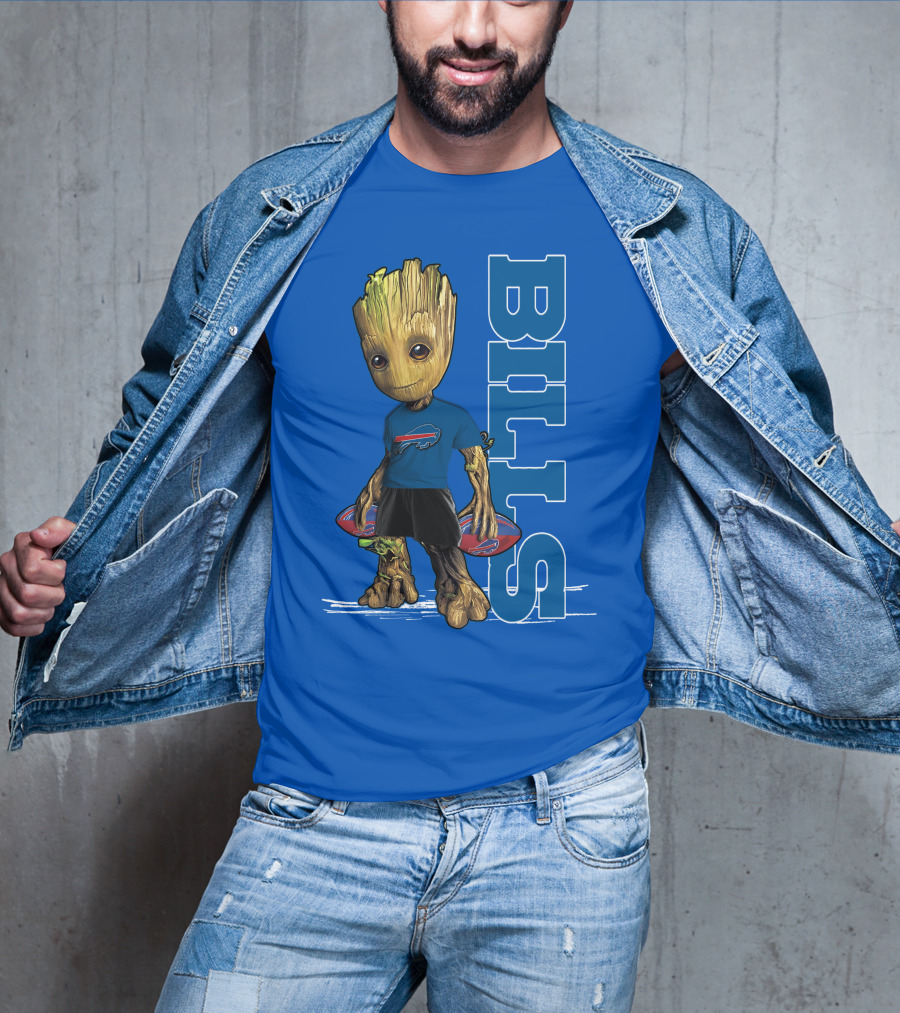 Groot Buffalo Bills Nfl Fan With Team Football Board T-Shirt