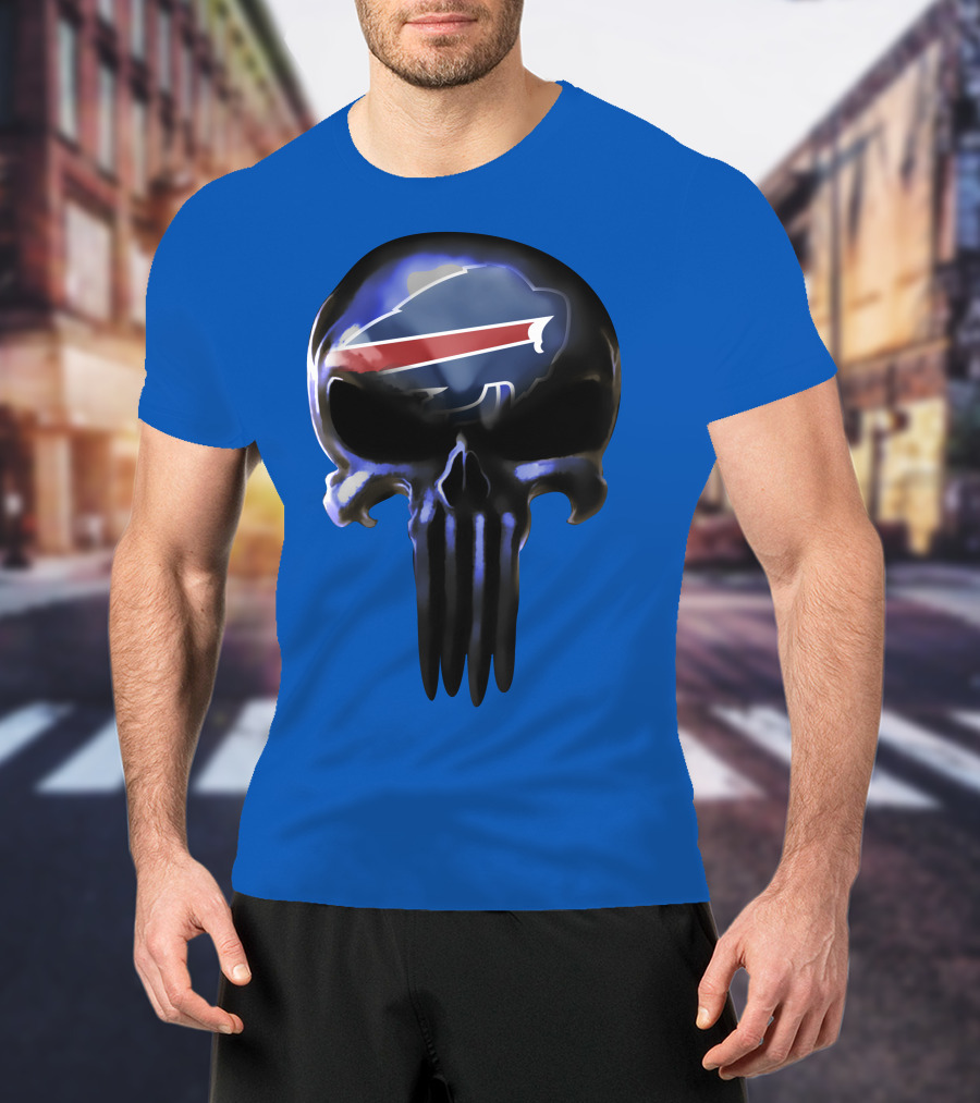 Buffalo Bills Nfl Skull Logo 49 Blue T-Shirt