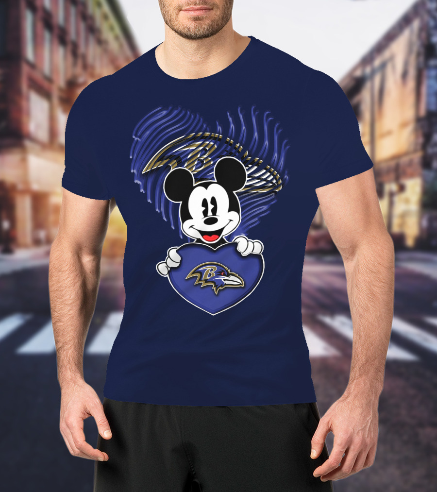 Mickey Mouse Baltimore Ravens Heart T-Shirt