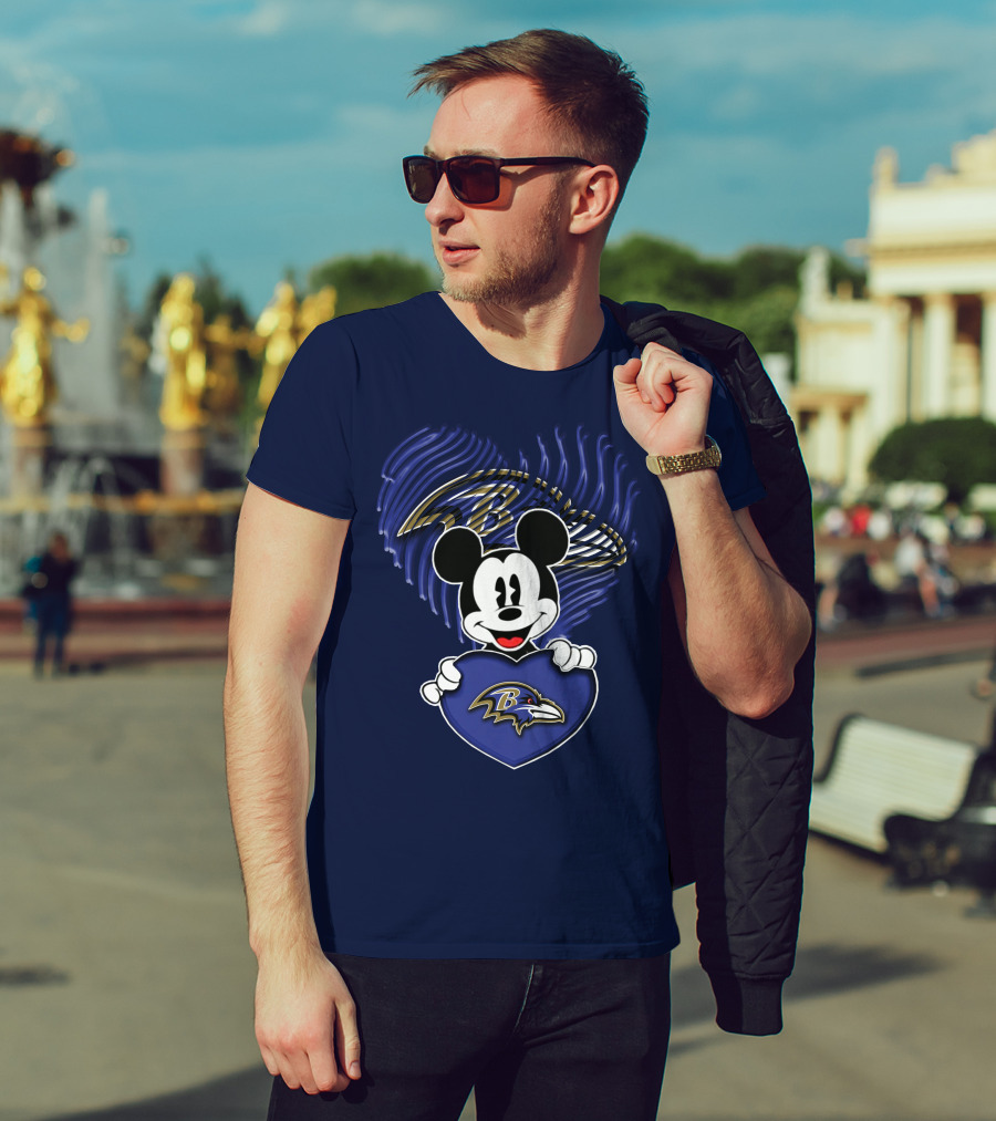 Mickey Mouse Baltimore Ravens Heart T-Shirt