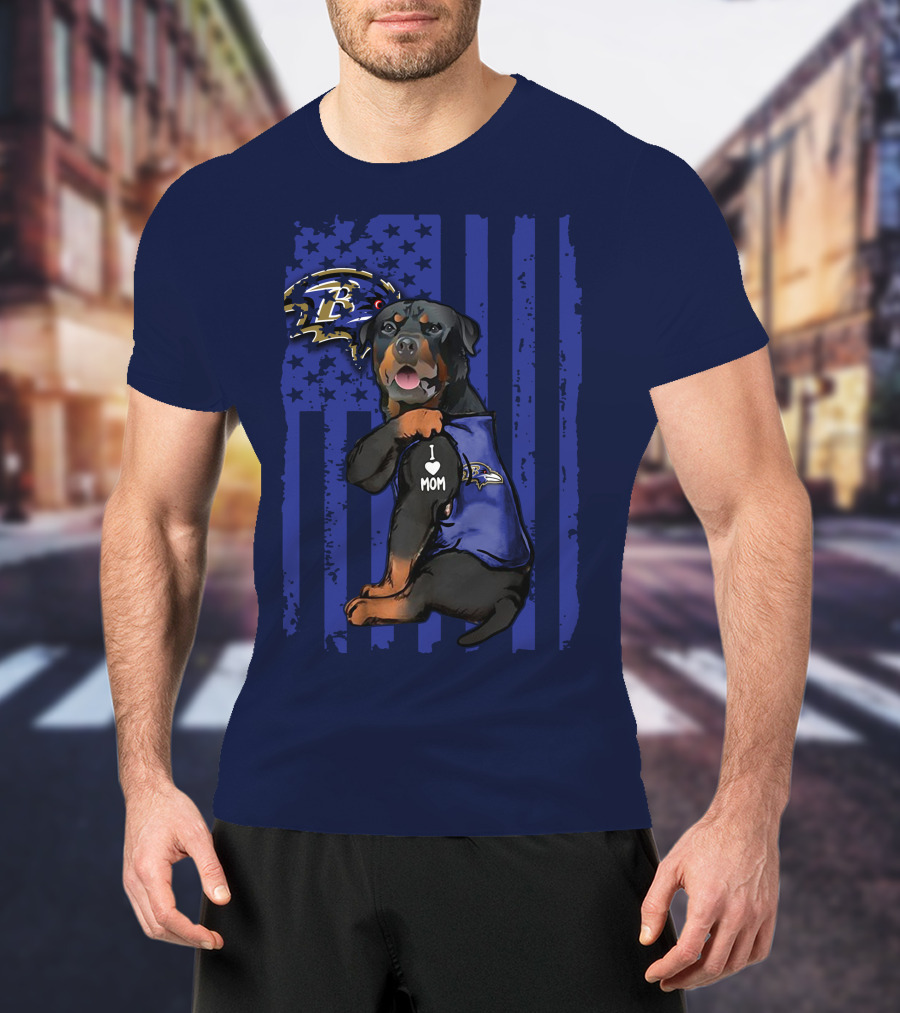 Rottweiler I Love Mom Baltimore Ravens Flag T-Shirt