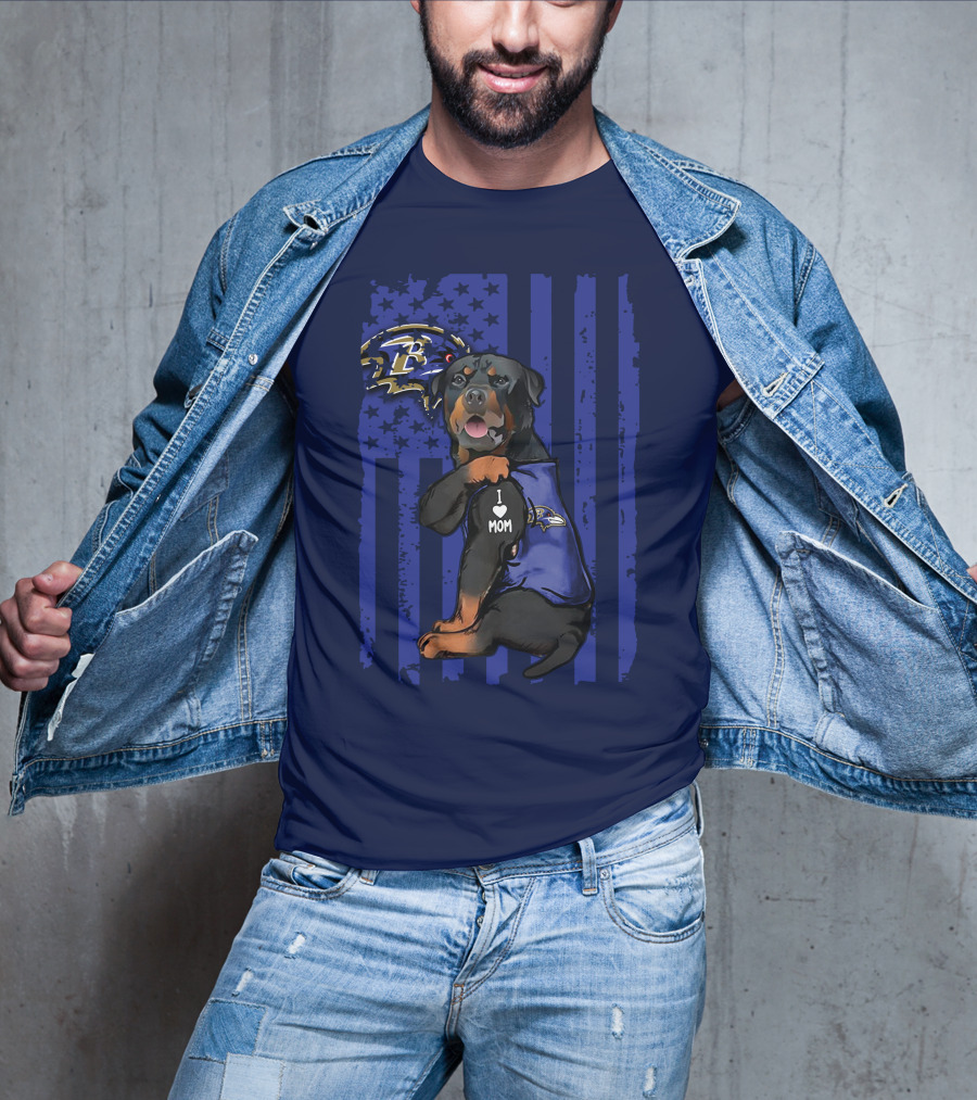 Rottweiler I Love Mom Baltimore Ravens Flag T-Shirt