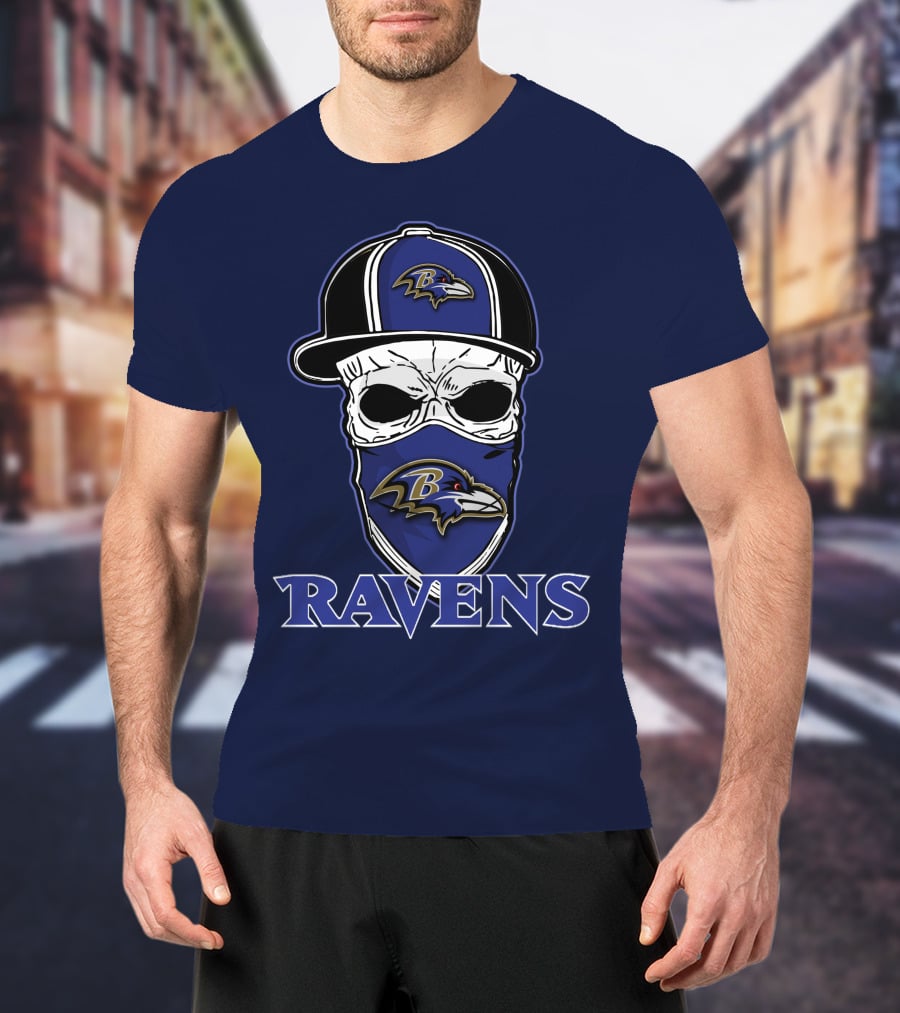 Baltimore Ravens Skull Cap Logo T-Shirt