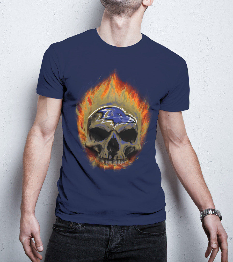 Baltimore Ravens Skull Flaming Logo Fire T-Shirt
