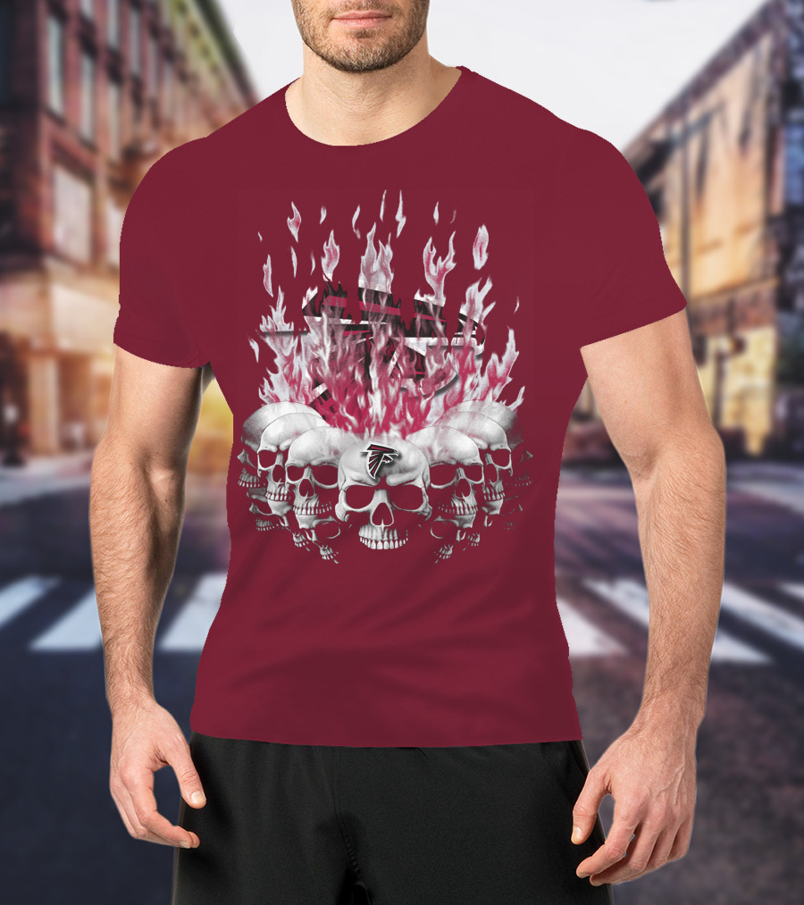 Atlanta Falcons Flaming Skulls Nfl Team Logo T-Shirt