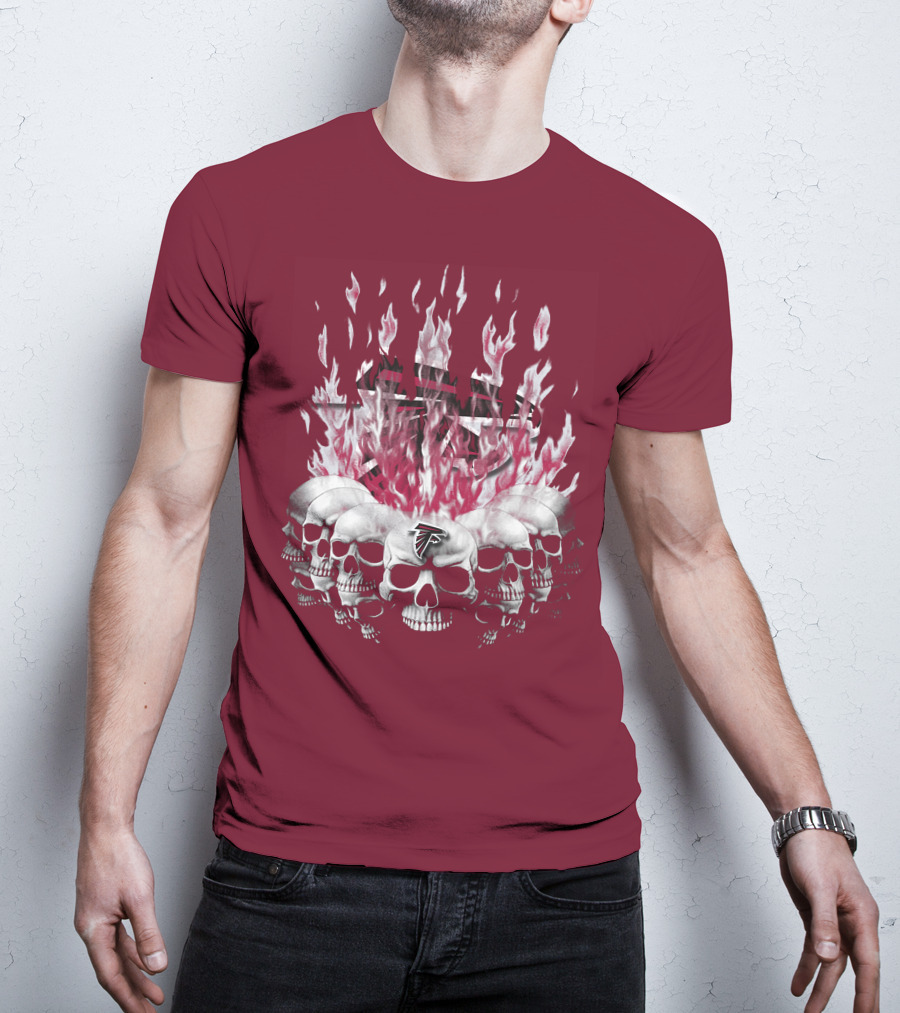 Atlanta Falcons Flaming Skulls Nfl Team Logo T-Shirt