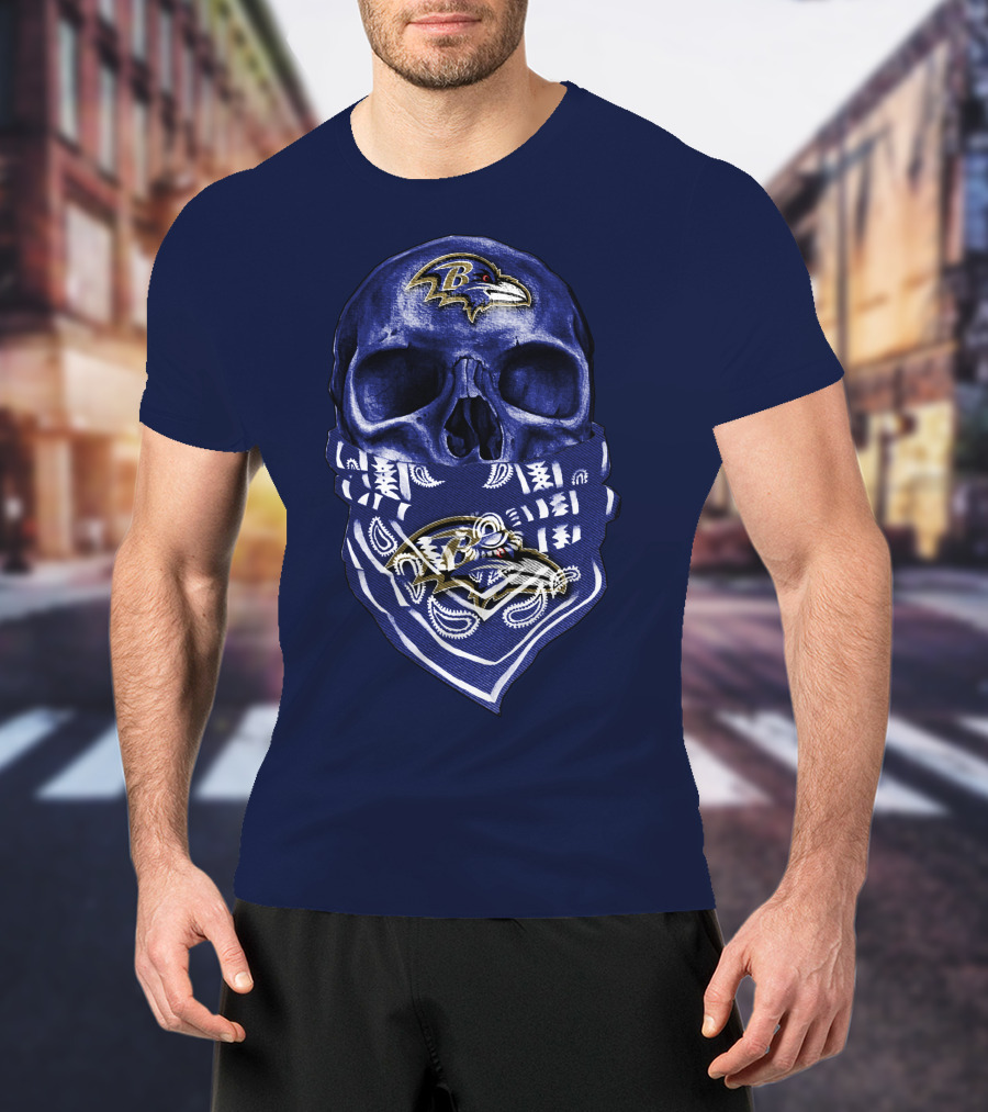 Skull Baltimore Ravens Bandana Blue T-Shirt