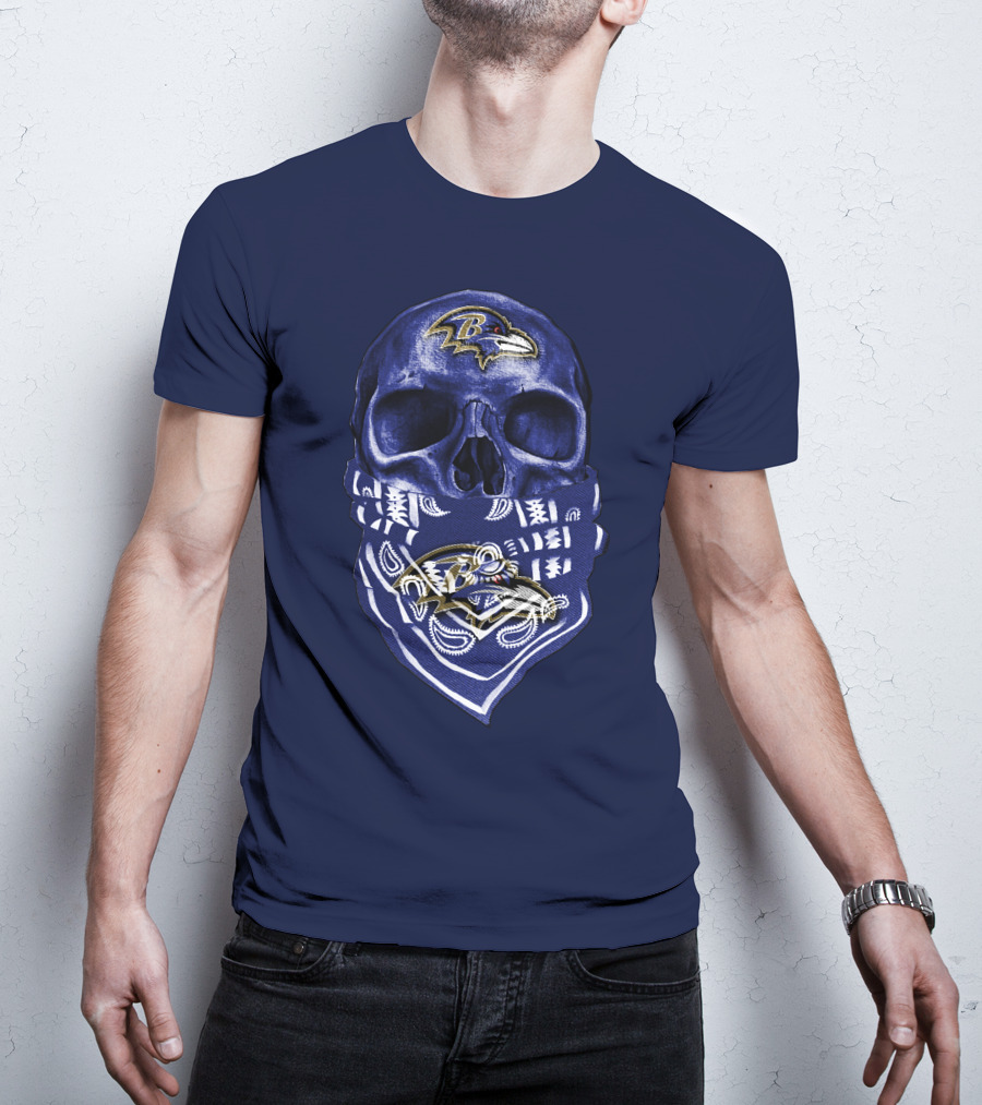 Skull Baltimore Ravens Bandana Blue T-Shirt