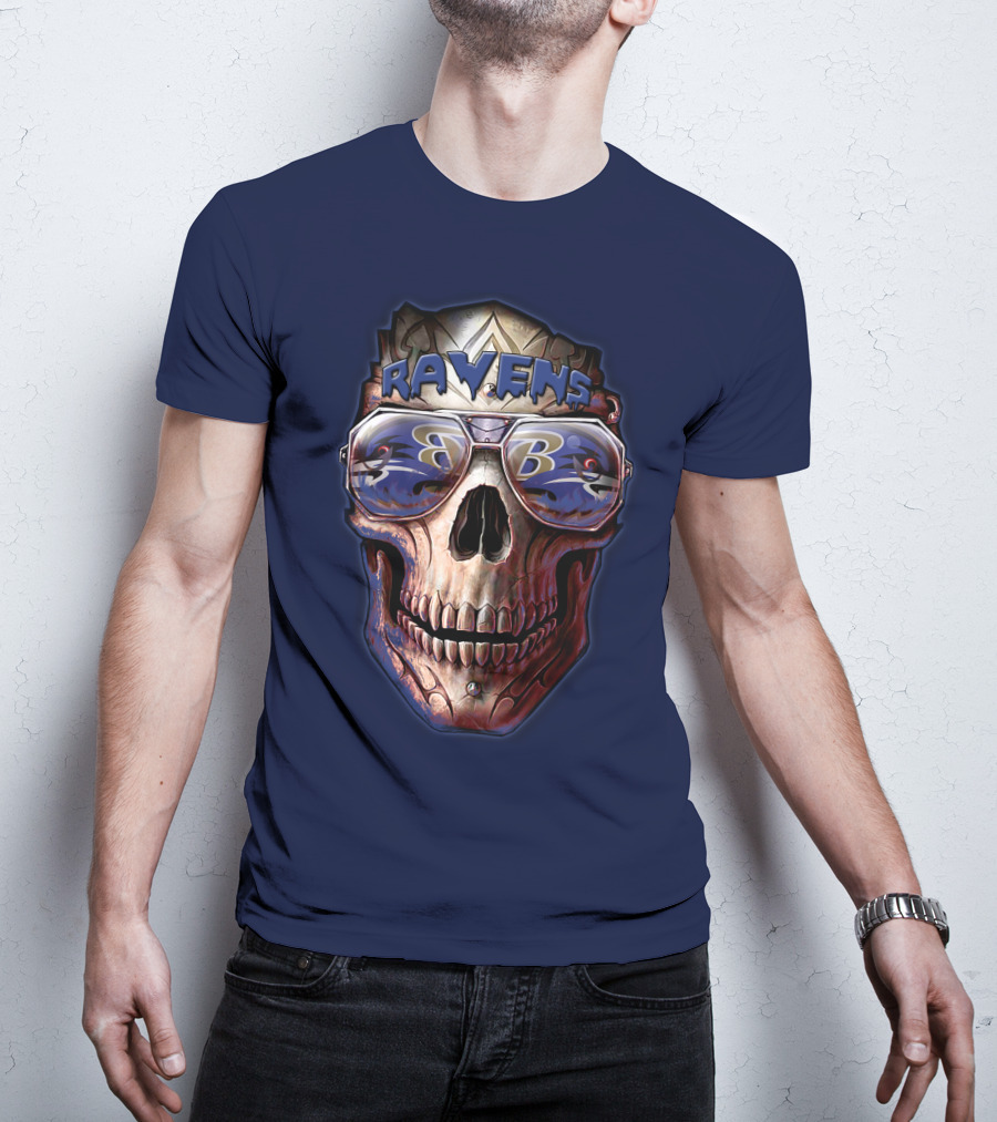 Baltimore Ravens Skull With Sunglasses Featuring Team T-Shirt