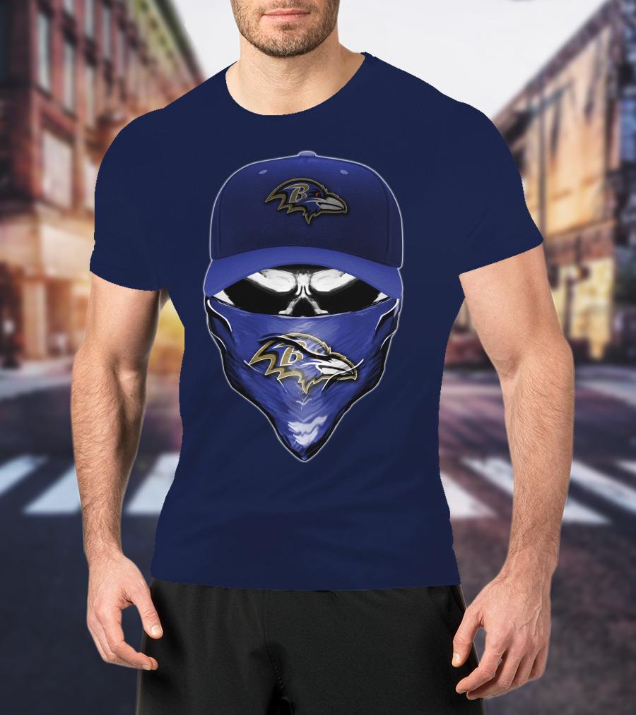 Skull V6 Baltimore Ravens Mask Cap Combo T-Shirt