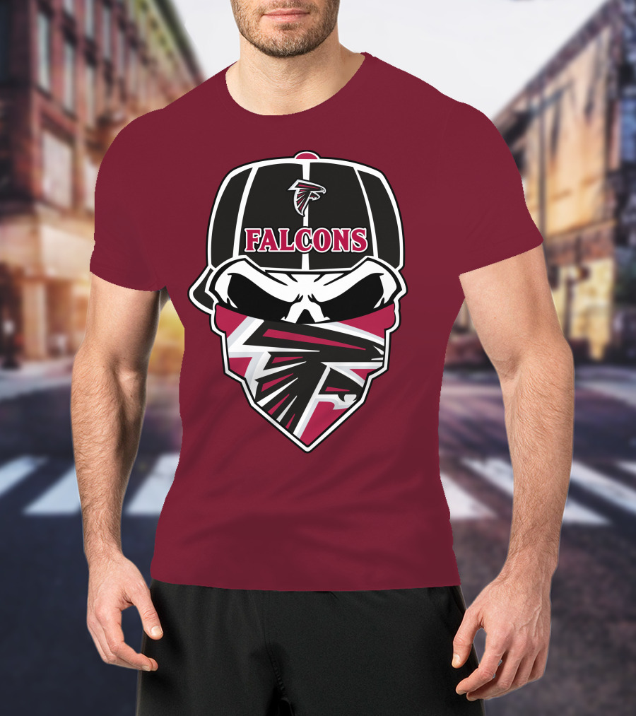 Atlanta Falcons Logo Skull With Hat And Bandana T-Shirt