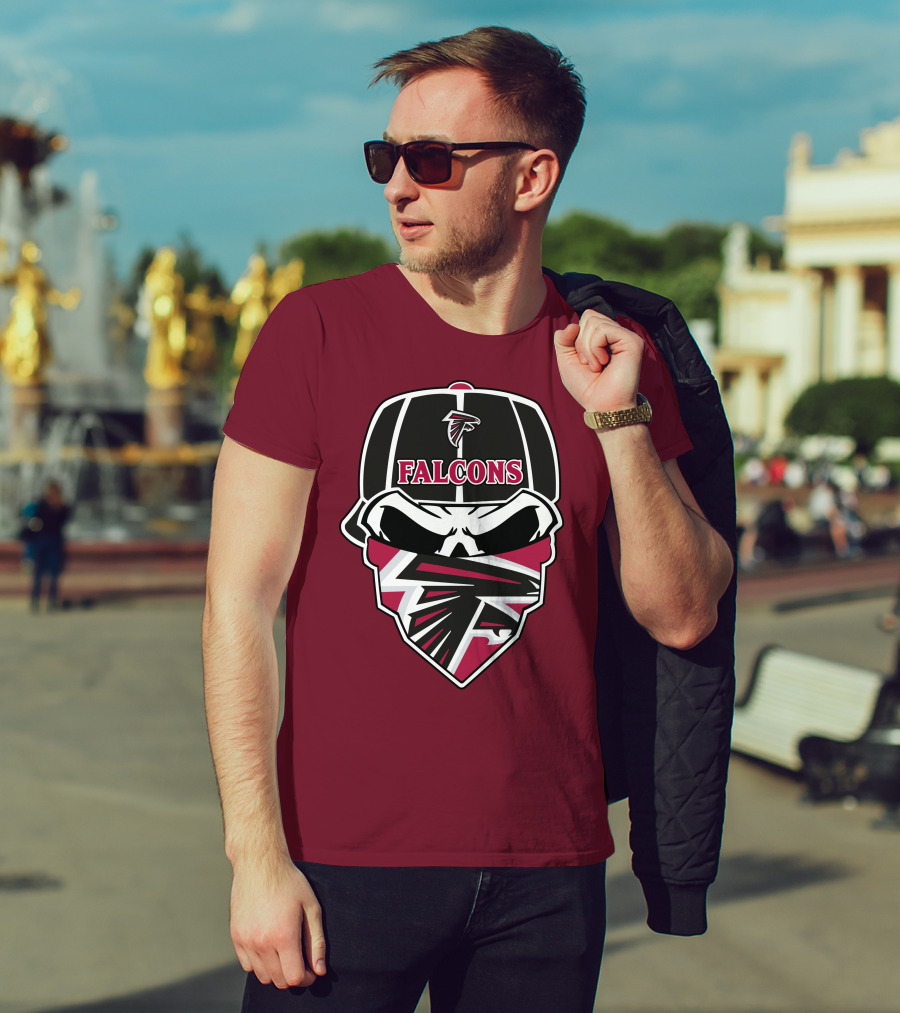 Atlanta Falcons Logo Skull With Hat And Bandana T-Shirt