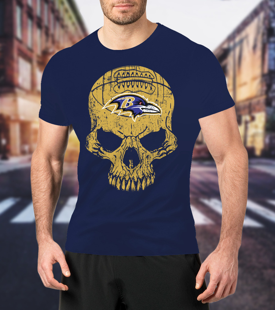 Baltimore Ravens Skull Football T-Shirt