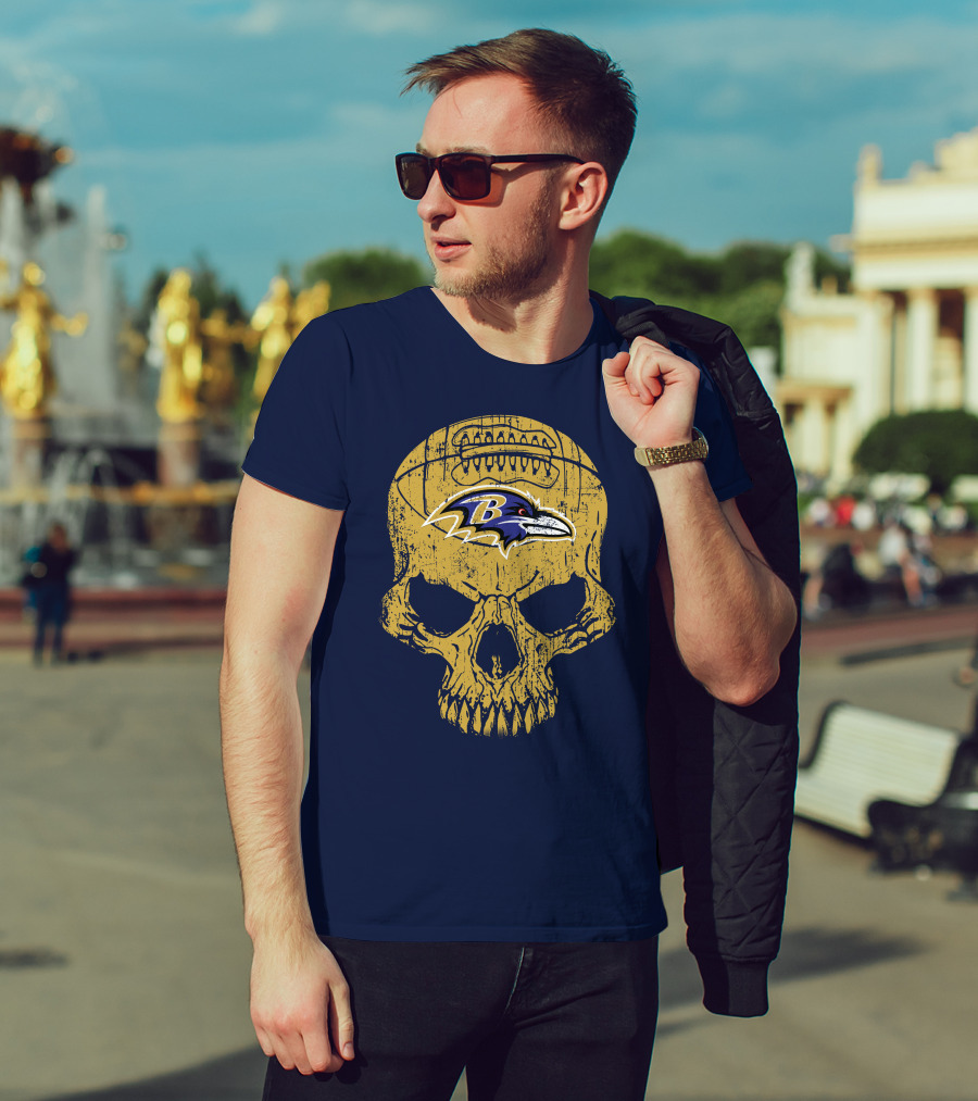 Baltimore Ravens Skull Football T-Shirt