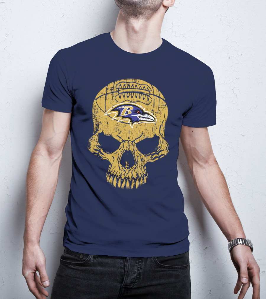 Baltimore Ravens Skull Football T-Shirt
