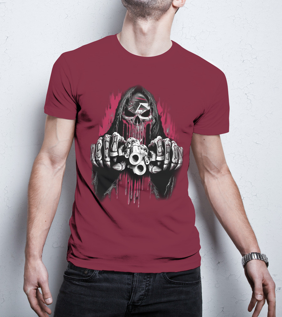 Atlanta Falcons Skull With Brass Knuckles And Dual Pistols T-Shirt