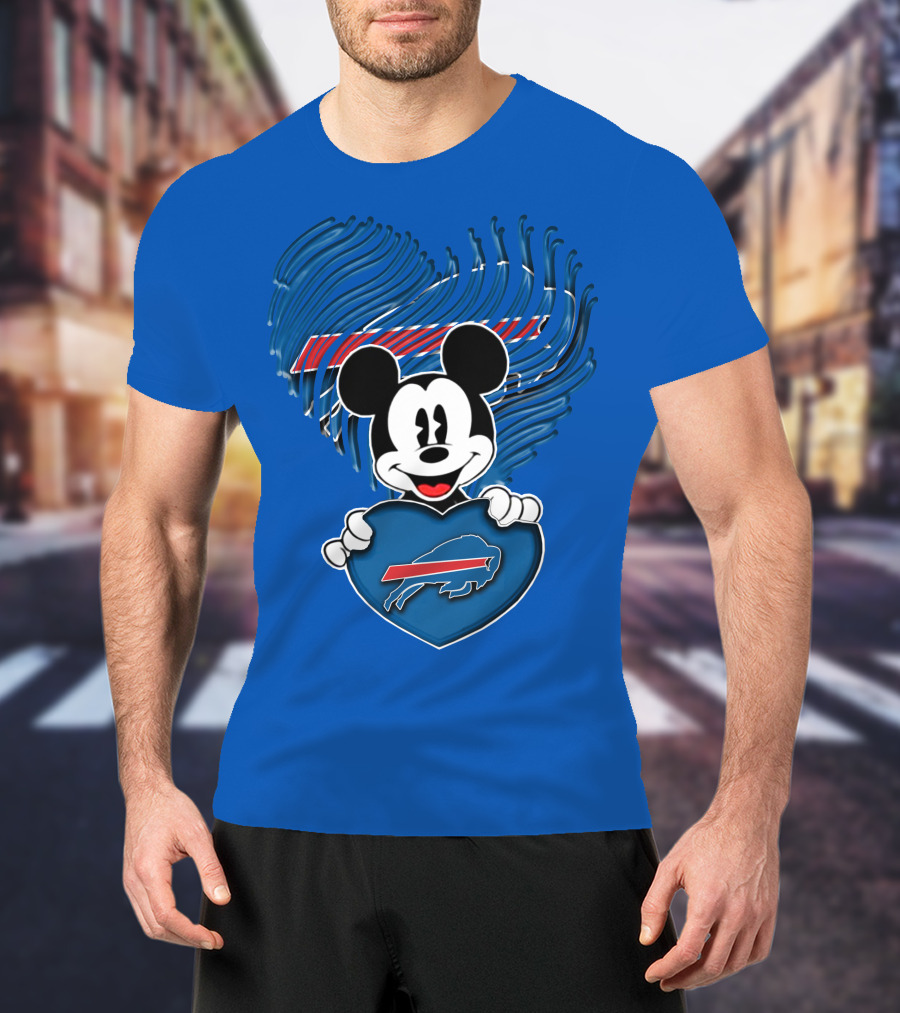 Mick Mouse With Buffalo Bills Heart Logo Fan T-Shirt