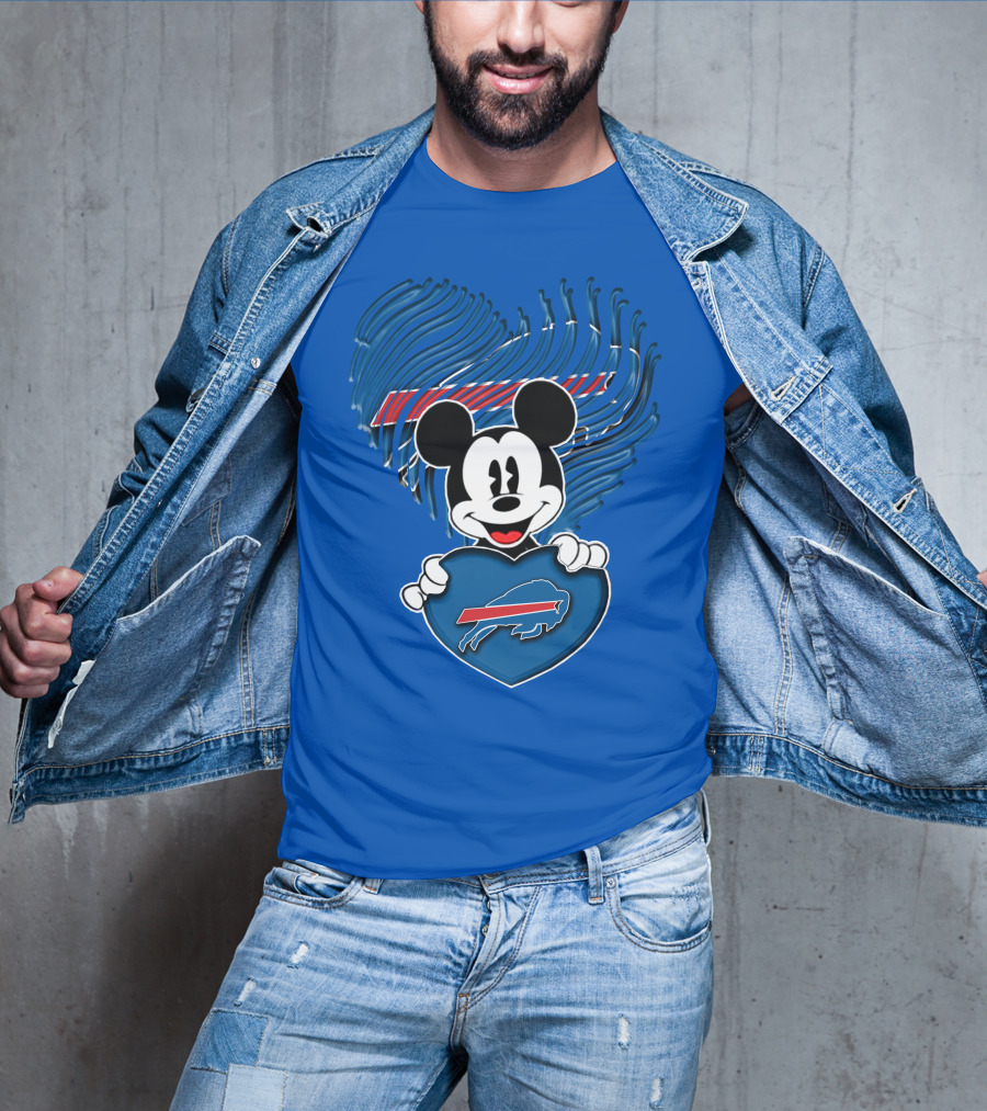 Mick Mouse With Buffalo Bills Heart Logo Fan T-Shirt