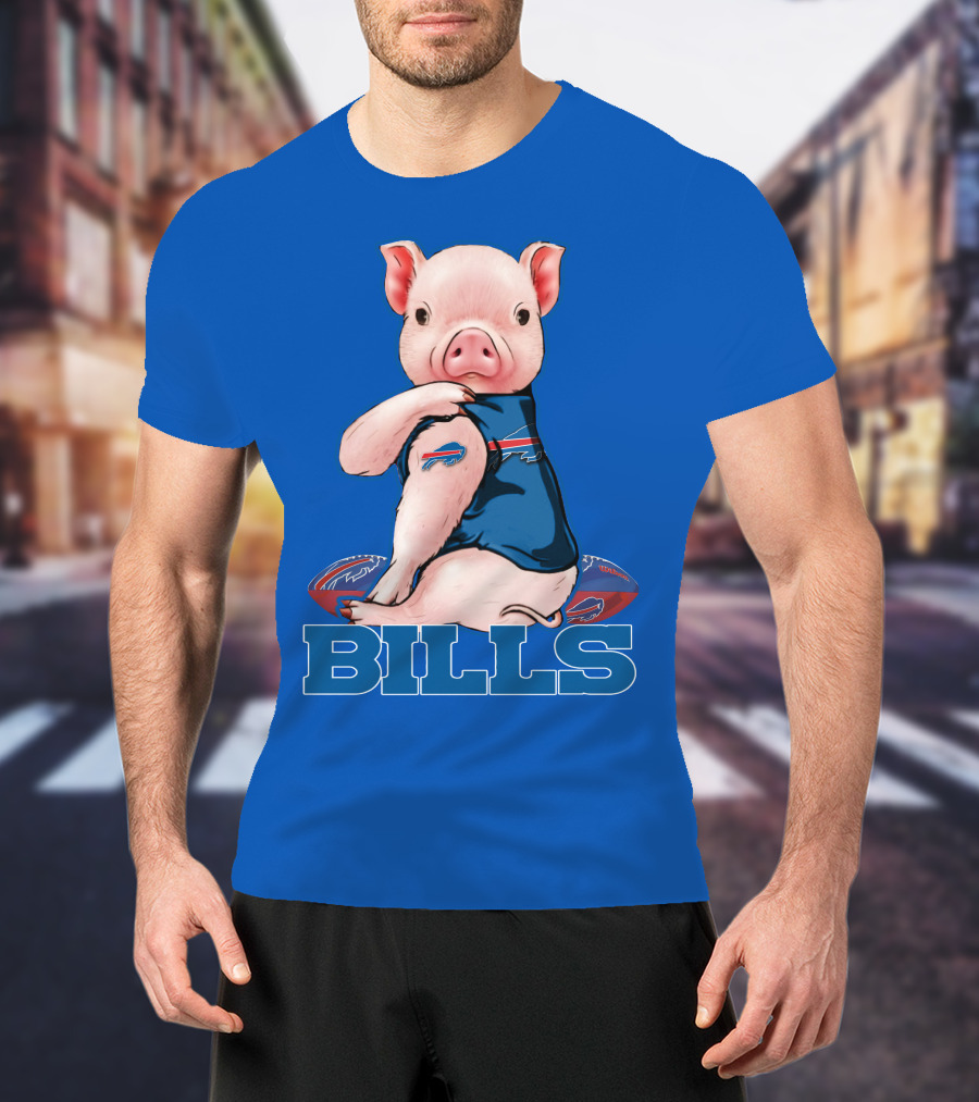 Pig Wearing Buffalo Bills Shirt On Football T-Shirt
