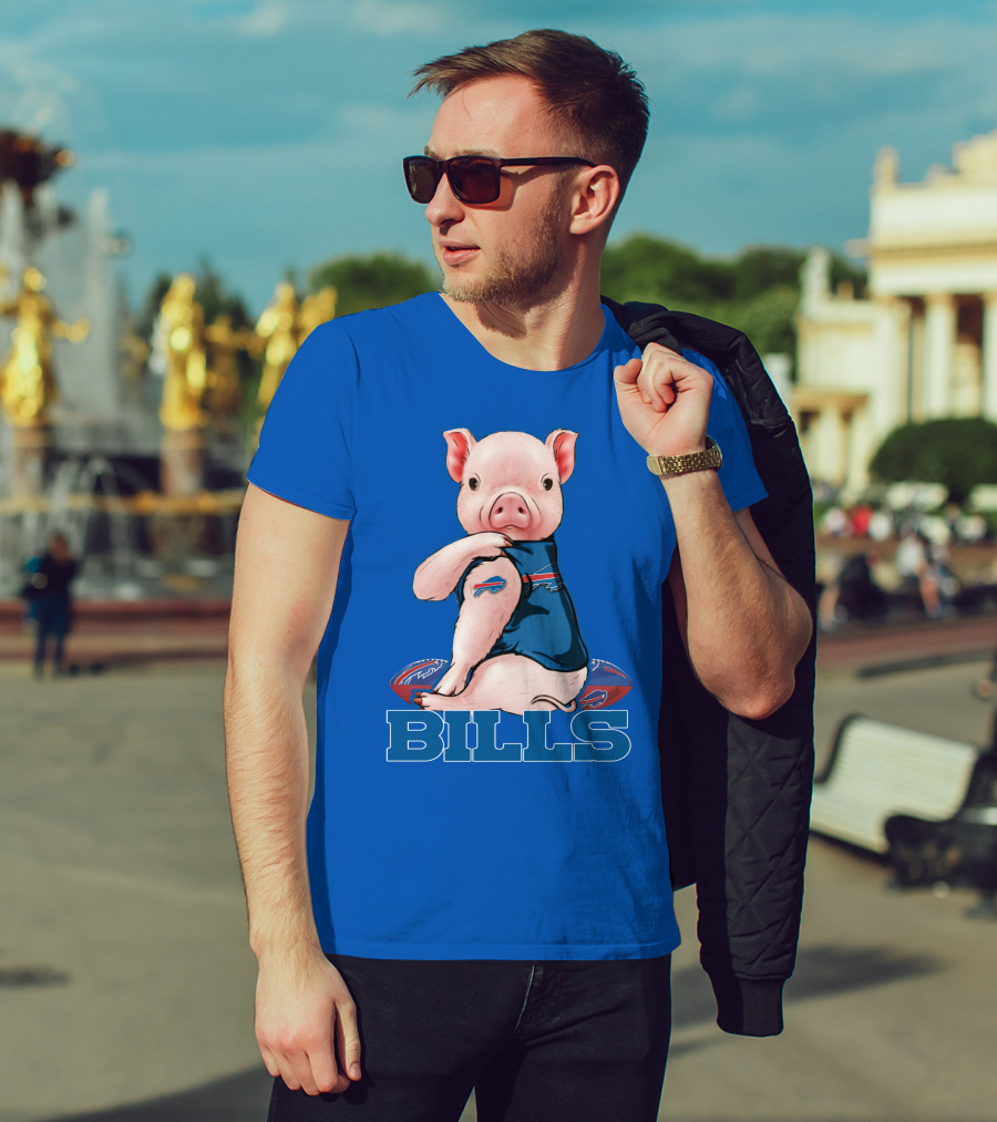 Pig Wearing Buffalo Bills Shirt On Football T-Shirt