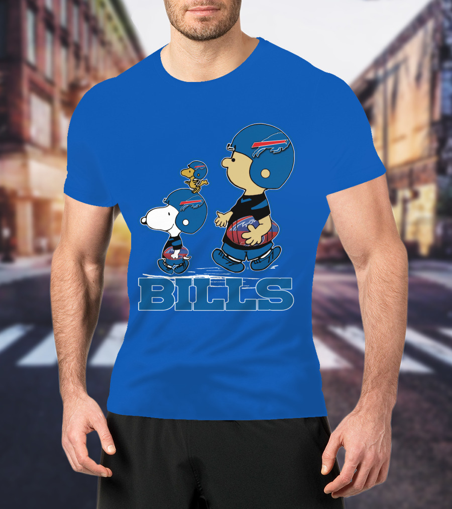 Snpfootball Buffalo Bills Snoopy Woodstock Peanuts Characters With Helmets Football T-Shirt