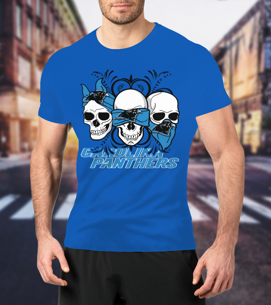 3 Skull CAROLINA PANTHERS Blindfolded Bandana T-Shirt