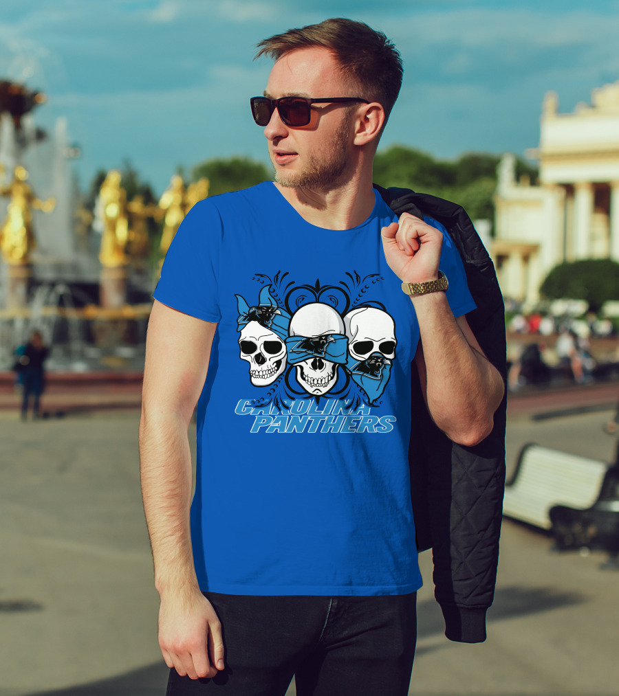 3 Skull CAROLINA PANTHERS Blindfolded Bandana T-Shirt