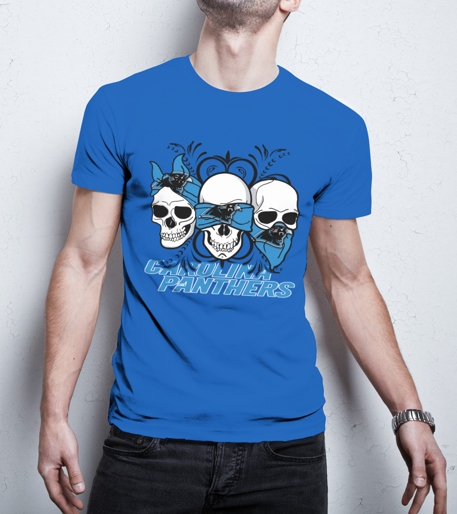 3 Skull CAROLINA PANTHERS Blindfolded Bandana T-Shirt
