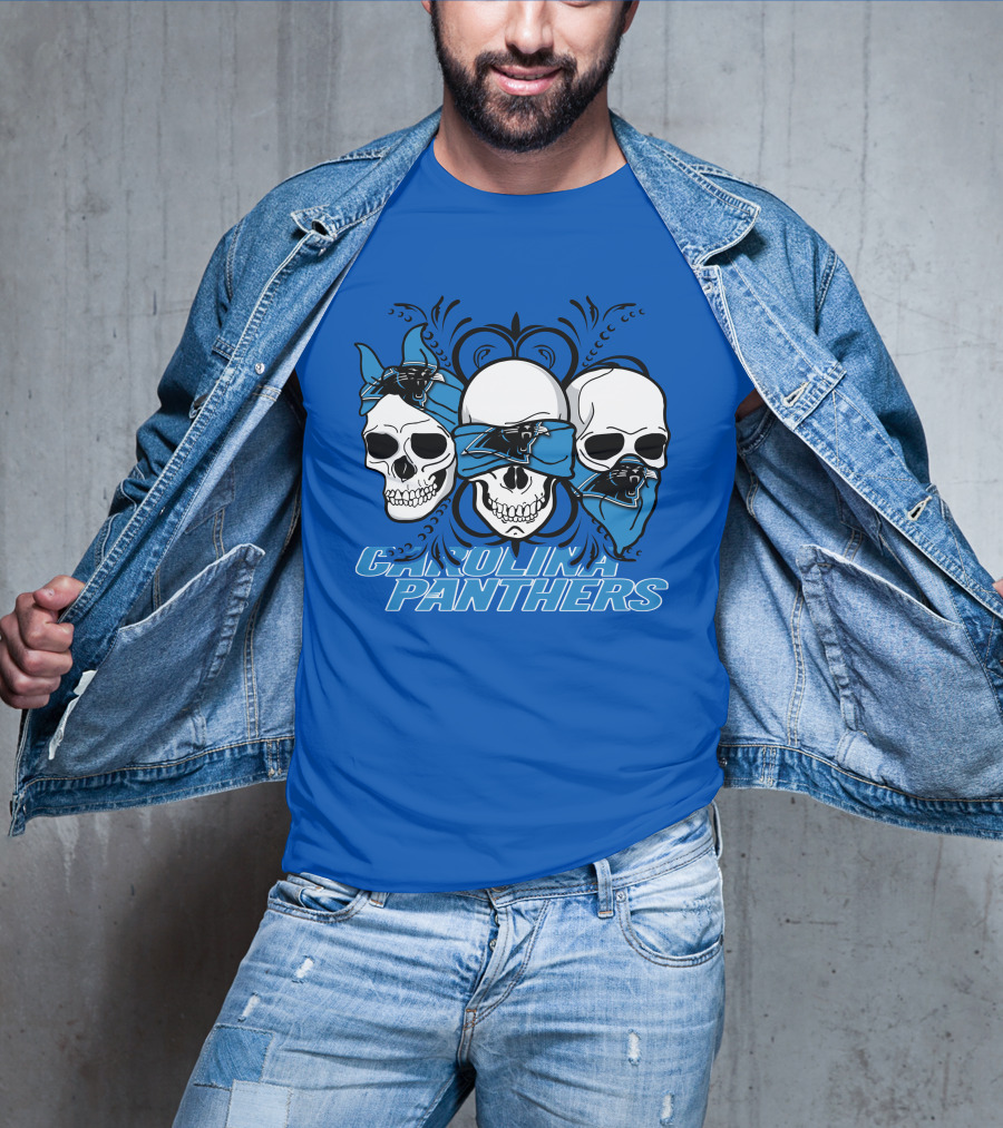 3 Skull CAROLINA PANTHERS Blindfolded Bandana T-Shirt