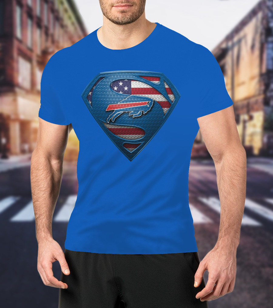 Spm Buffalo Bills Superman Shield American Flag T-Shirt