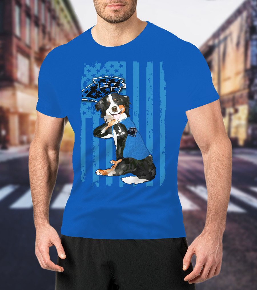 Border Collie I Love Mom Carolina Panthers T-Shirt
