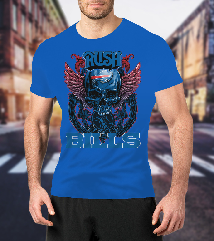 Rush Buffalo Bills Skull With Wings And Chains T-Shirt