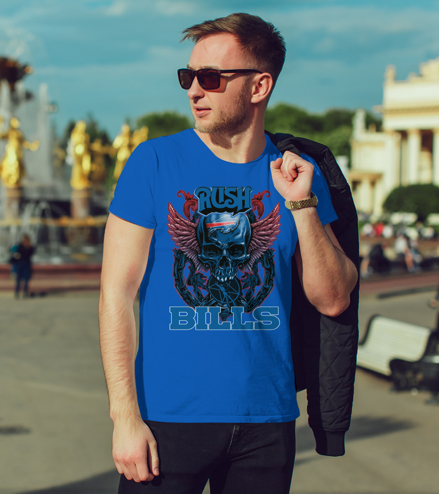 Rush Buffalo Bills Skull With Wings And Chains T-Shirt