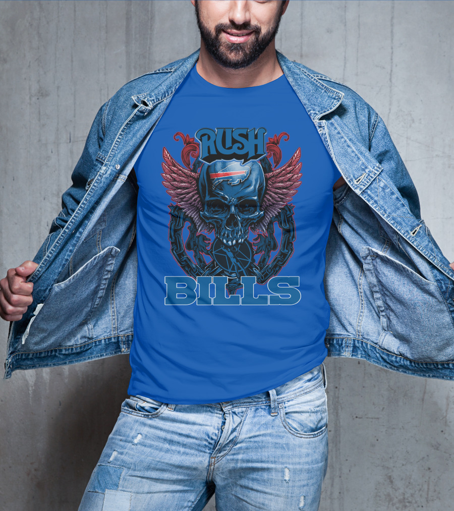 Rush Buffalo Bills Skull With Wings And Chains T-Shirt