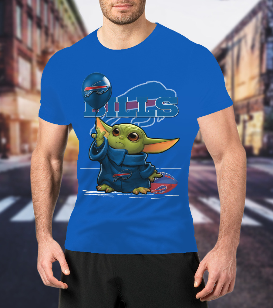 Yoda V1 Buffalo Bills Baby Alien Holding Buffalo Bills Balloon Football T-Shirt