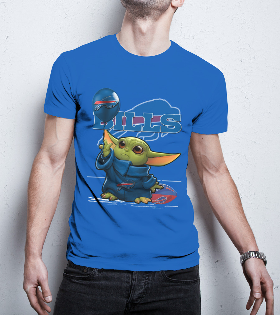 Yoda V1 Buffalo Bills Baby Alien Holding Buffalo Bills Balloon Football T-Shirt