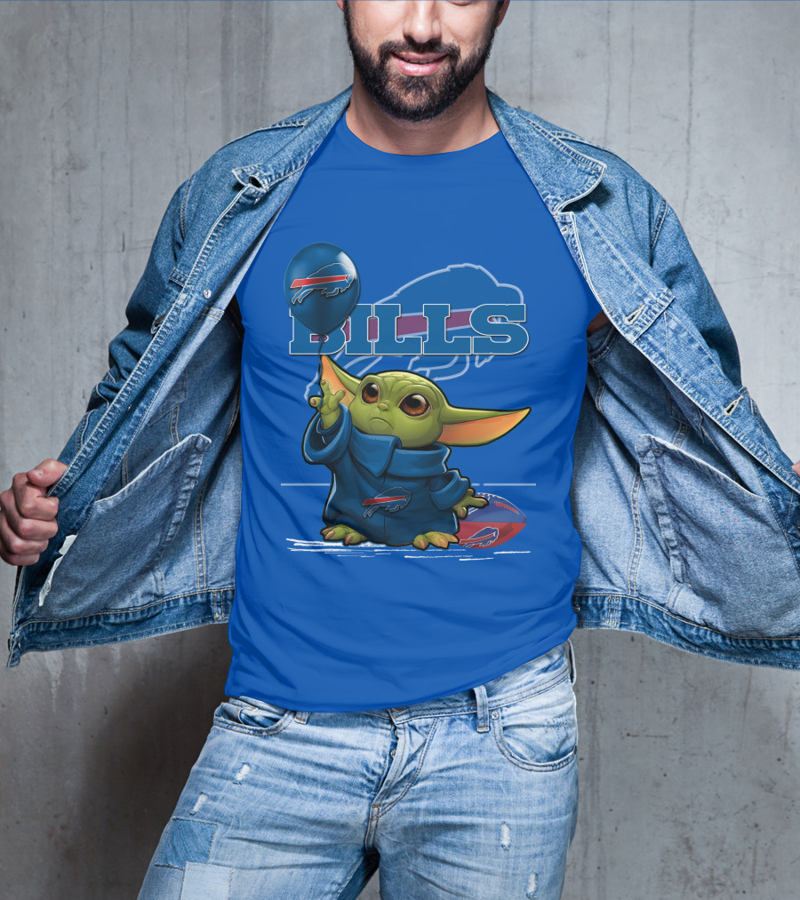 Yoda V1 Buffalo Bills Baby Alien Holding Buffalo Bills Balloon Football T-Shirt