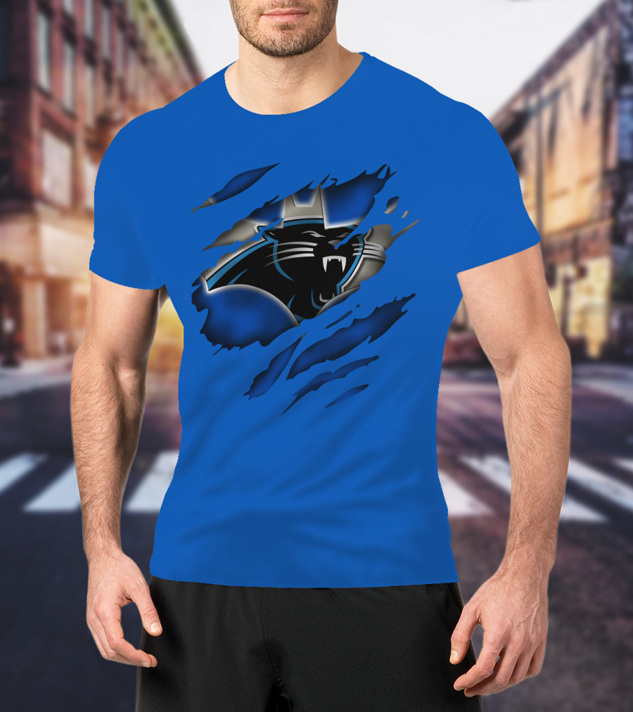 Carolina Panthers 25 Roaring Panther Claw Mark Blue T-Shirt
