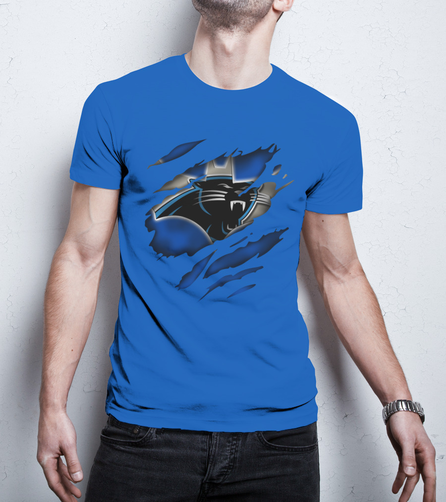Carolina Panthers 25 Roaring Panther Claw Mark Blue T-Shirt
