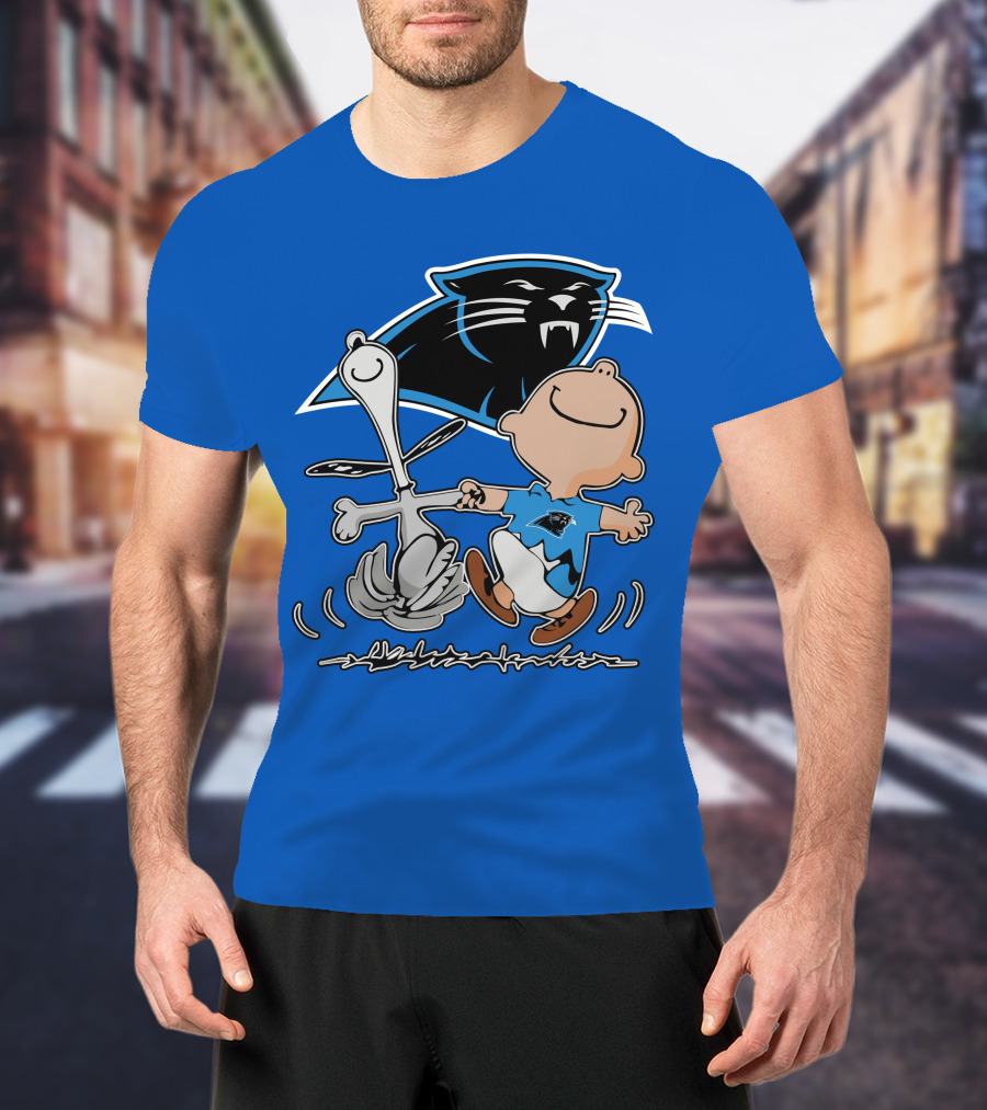 Carolina Panthers 27 Dance With Cartoon Dog And Boy Football Team T-Shirt