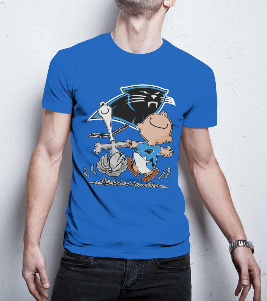 Carolina Panthers 27 Dance With Cartoon Dog And Boy Football Team T-Shirt