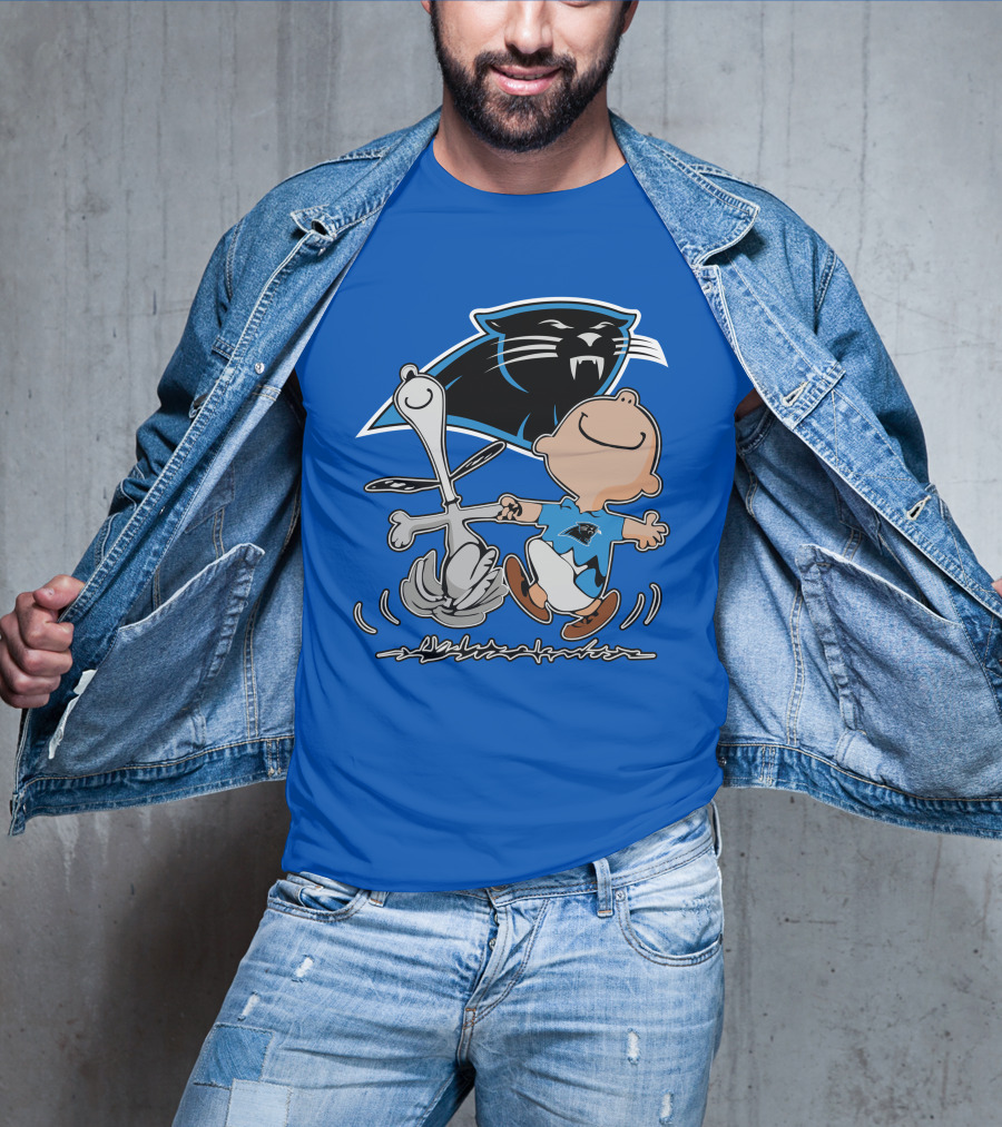 Carolina Panthers 27 Dance With Cartoon Dog And Boy Football Team T-Shirt