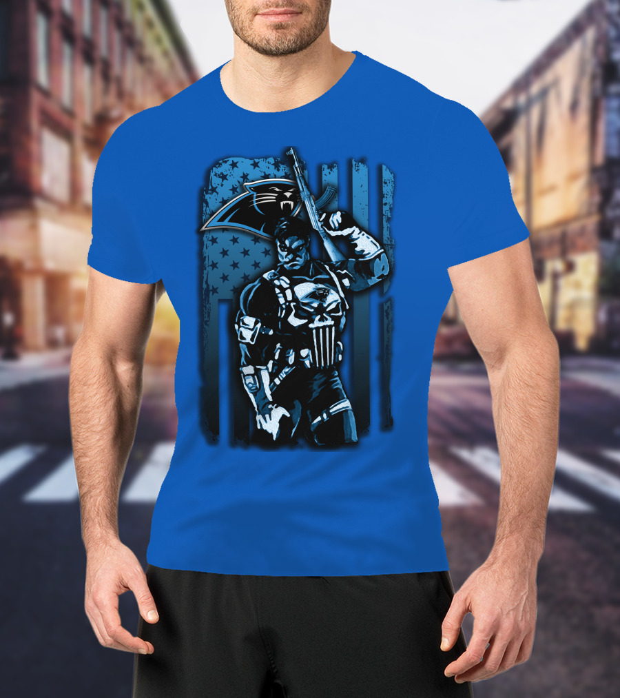 Carolina Panthers 31 Punisher Blue Flag T-Shirt