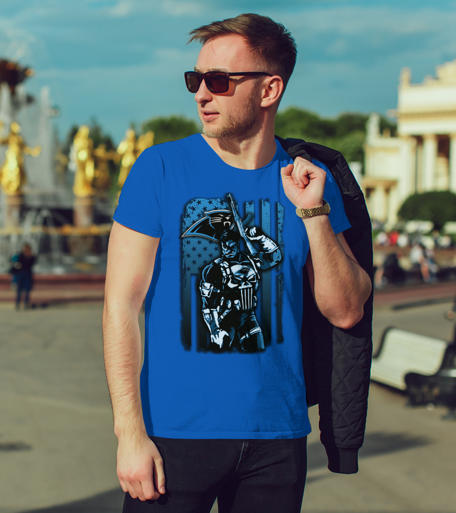 Carolina Panthers 31 Punisher Blue Flag T-Shirt