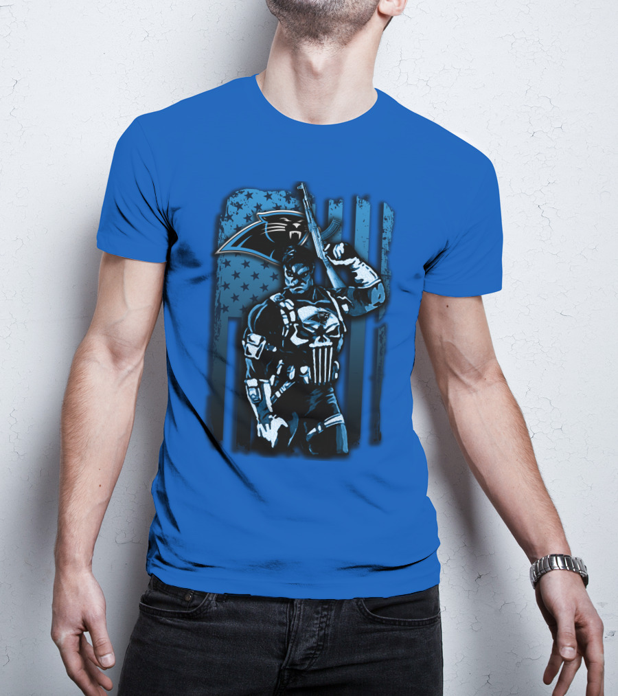 Carolina Panthers 31 Punisher Blue Flag T-Shirt