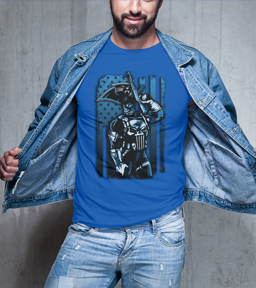 Carolina Panthers 31 Punisher Blue Flag T-Shirt