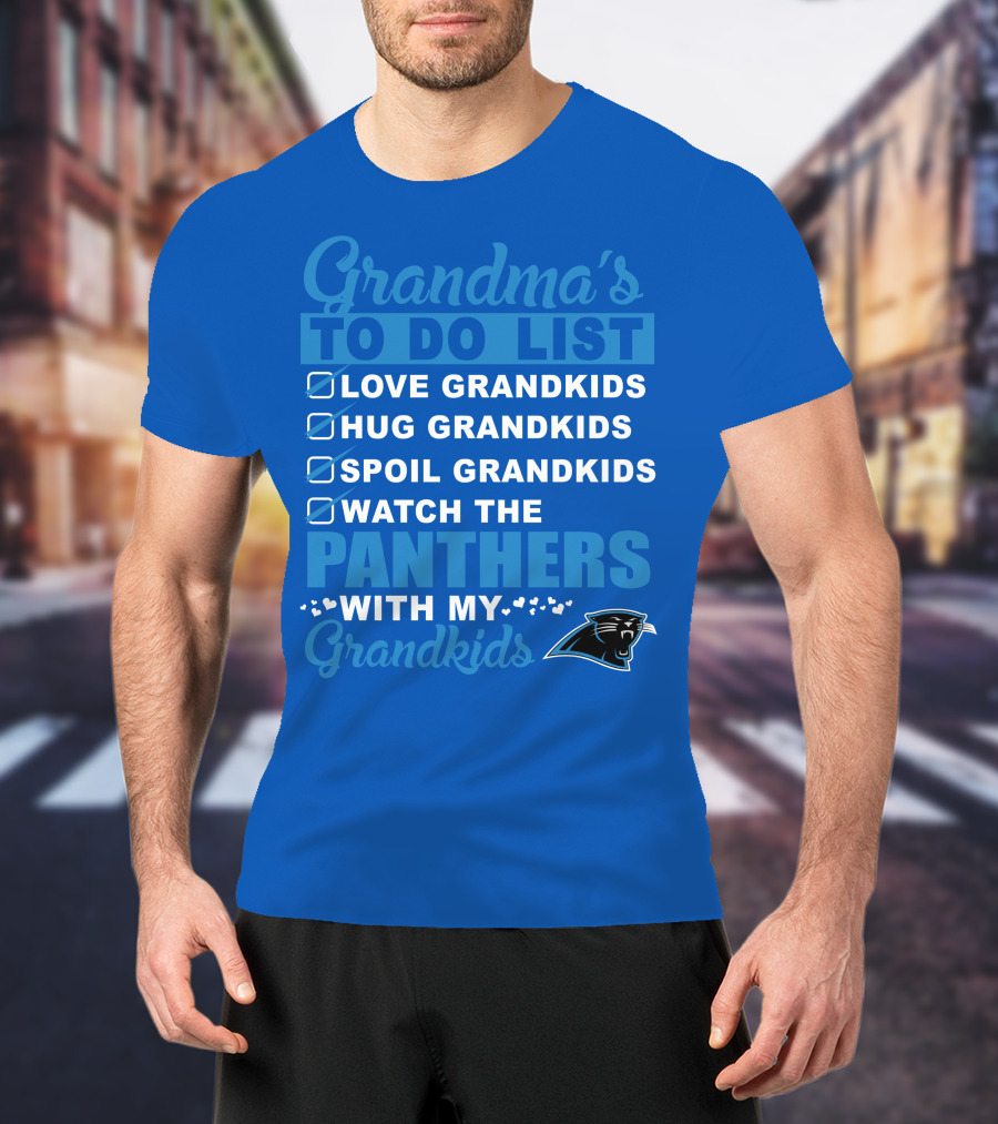 Grandma's To Do List Love Grandkids Hug Grandkids Spoil Grandkids Watch The Panthers With My Grandkids Carolina Panthers 33 T-Shirt
