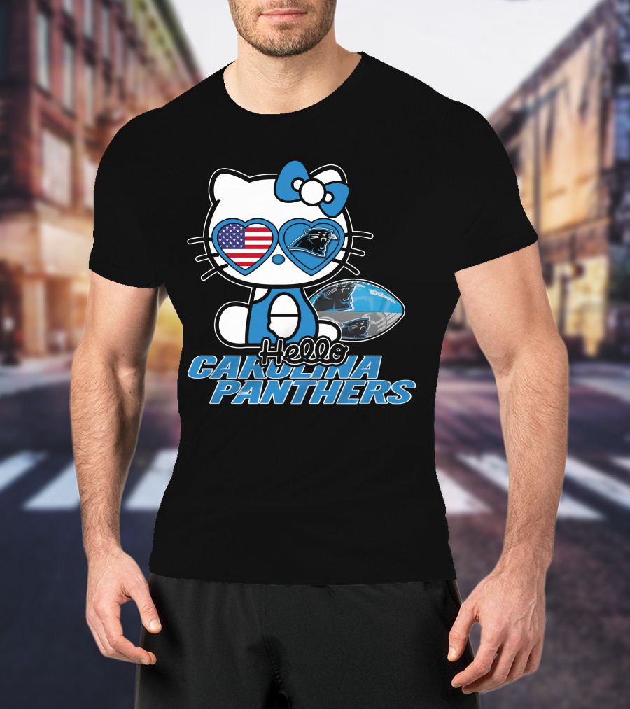 Hellokitty Carolina Panthers Football With American Flag Heart T-Shirt